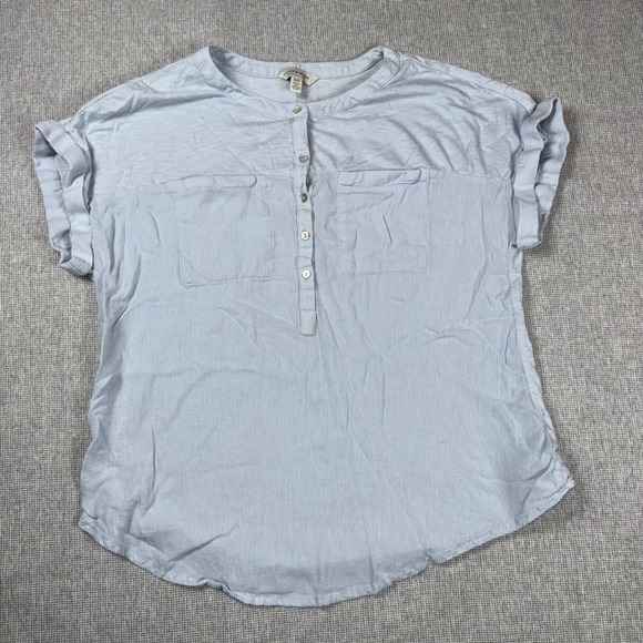 Lucky Brand Tops - Lucky Brand Womens Light Blue Henley Short Sleeve Cuffed Button Top Size Medium